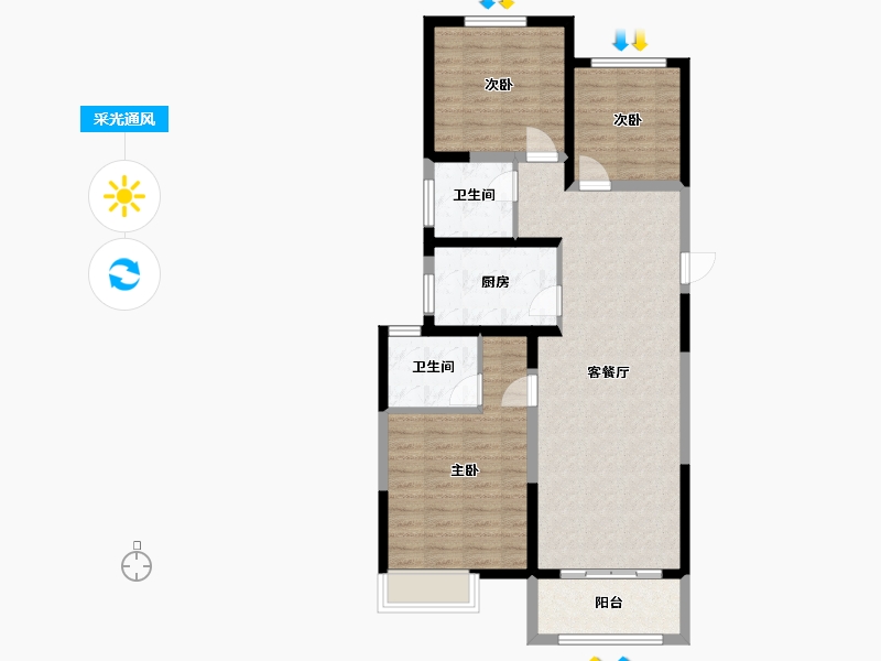 江苏省-徐州市-市政花苑-90.40-户型库-采光通风