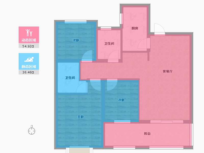 陕西省-西安市-蓝湖九郡-87.92-户型库-动静分区