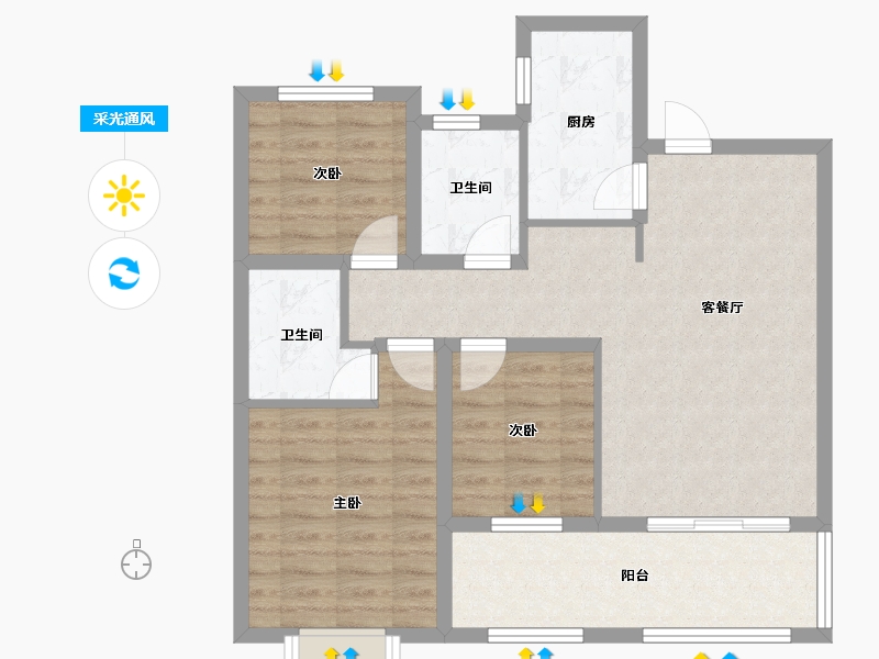 陕西省-西安市-蓝湖九郡-87.92-户型库-采光通风