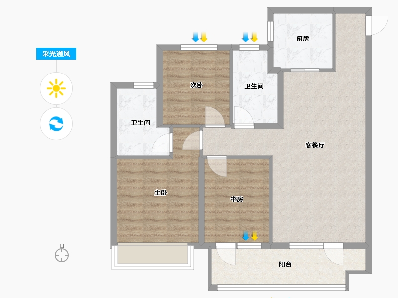 山东省-青岛市-德贤公馆-86.40-户型库-采光通风