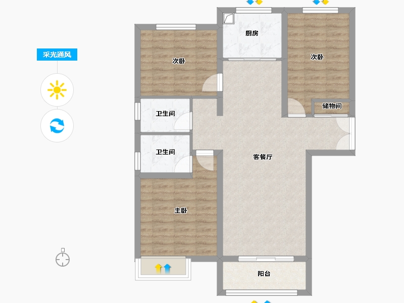 陕西省-榆林市-金柳香堤小区-100.00-户型库-采光通风