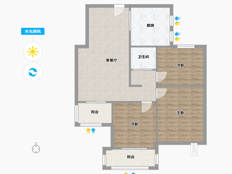 江苏省-淮安市-绿地世纪城-84.00-户型库-采光通风