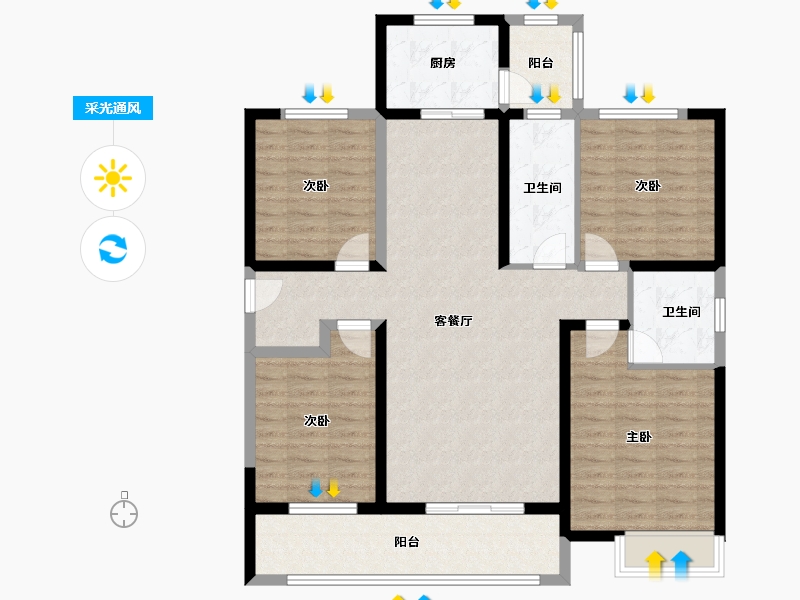 河南省-新乡市-银河君悦-113.75-户型库-采光通风