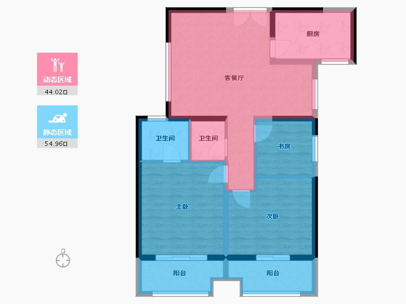 陕西省-西安市-兴庆御苑-88.74-户型库-动静分区