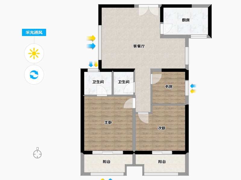 陕西省-西安市-兴庆御苑-88.74-户型库-采光通风