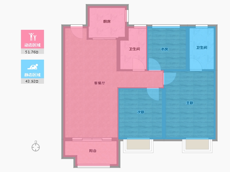 安徽省-芜湖市-港龙时代天骄-86.40-户型库-动静分区