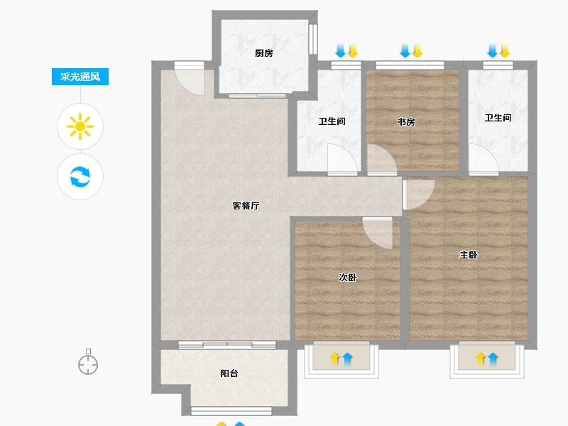 安徽省-芜湖市-港龙时代天骄-86.40-户型库-采光通风