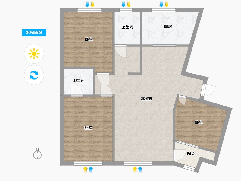 江苏省-南京市-北外滩水城-三街区-120.00-户型库-采光通风