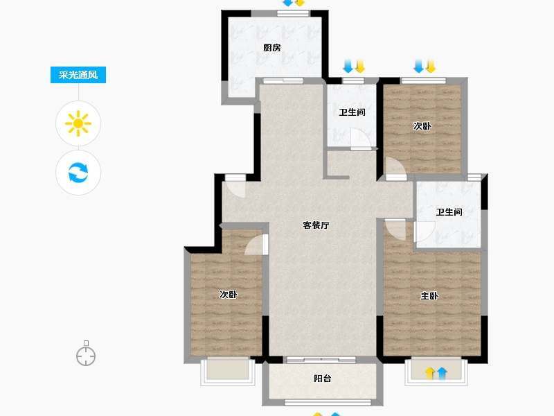 山东省-济宁市-鲁地壹号-105.00-户型库-采光通风