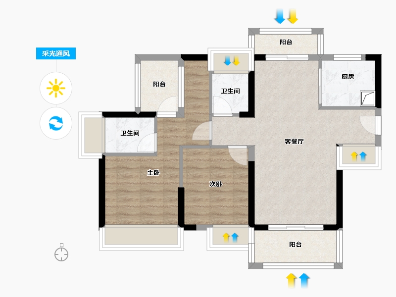 广东省-惠州市-牧云左岸-76.00-户型库-采光通风