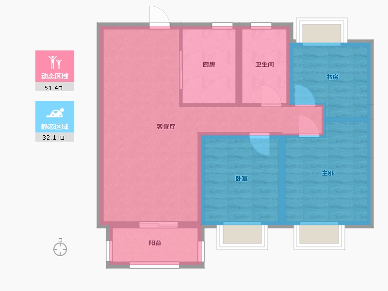 上海-上海市-汇成南街里-75.00-户型库-动静分区