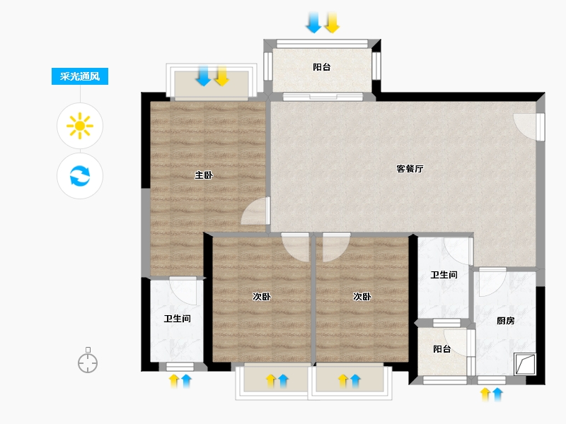 广东省-广州市-冼村复建房三期-89.45-户型库-采光通风