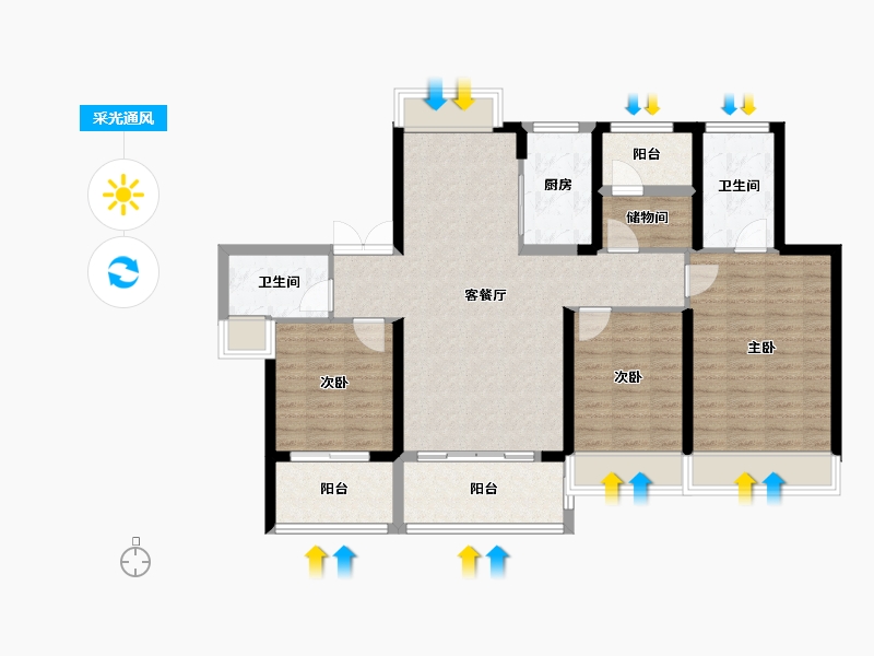 广东省-佛山市-电建地产洺悦半岛-105.00-户型库-采光通风