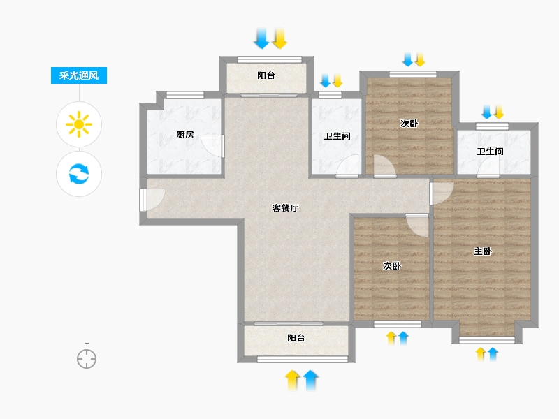 陕西省-咸阳市-金科世界城-102.00-户型库-采光通风