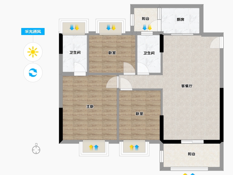 广东省-中山市-港穗如愿居二期-84.28-户型库-采光通风