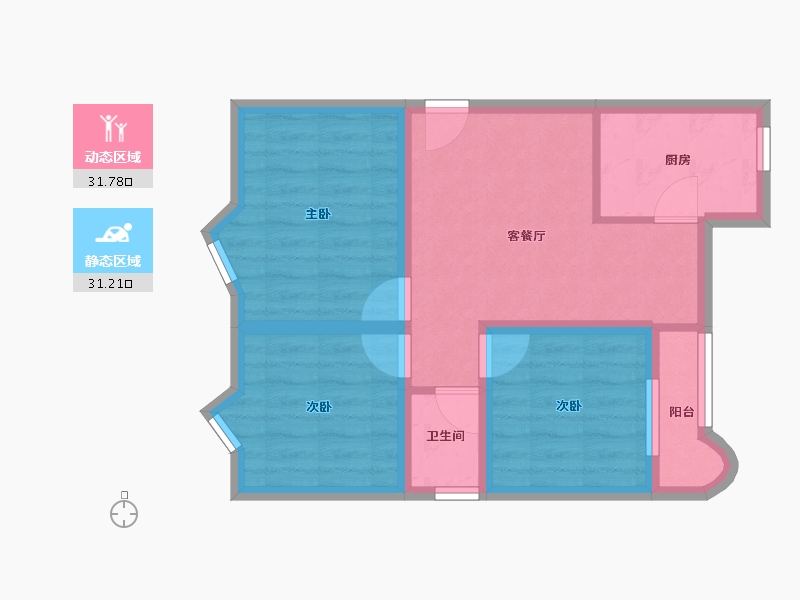 福建省-厦门市-金鸡亭花园小区-54.82-户型库-动静分区