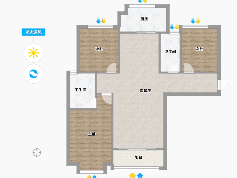 陕西省-咸阳市-金科世界城-91.00-户型库-采光通风