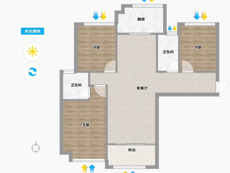 陕西省-咸阳市-金科世界城-87.00-户型库-采光通风