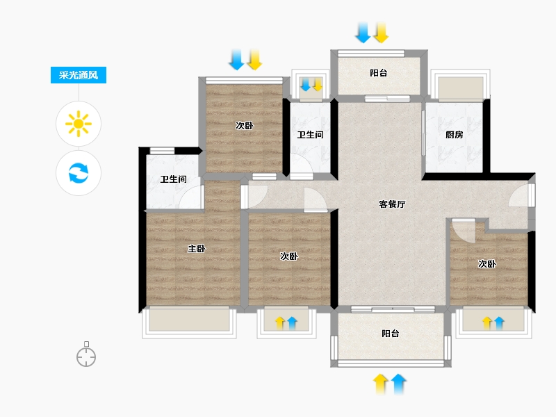 广东省-江门市-碧桂园滨江天元-88.00-户型库-采光通风