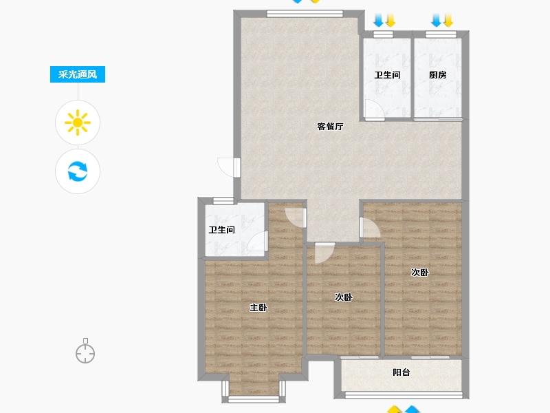 浙江省-金华市-五星清华园-107.00-户型库-采光通风