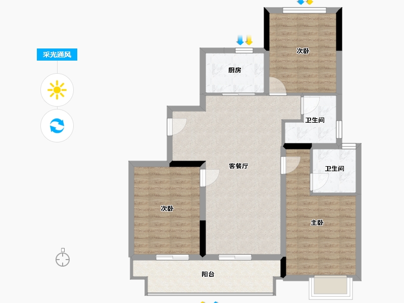 浙江省-嘉兴市-春风墙里-88.00-户型库-采光通风