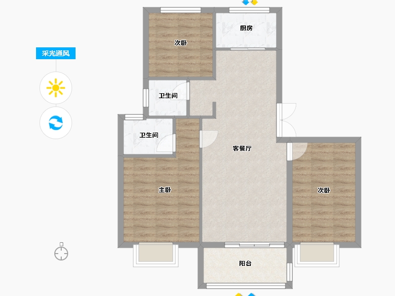 山西省-临汾市-汾河上园-102.00-户型库-采光通风