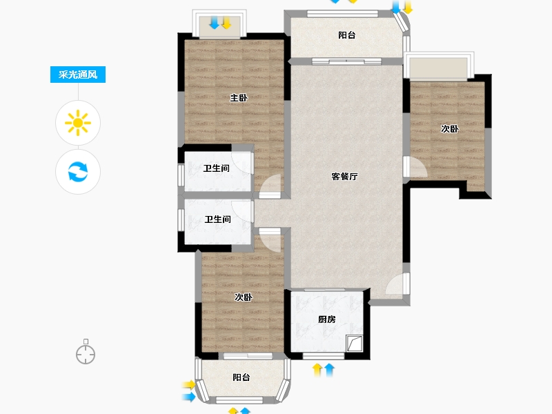 江苏省-淮安市-河畔花城-96.00-户型库-采光通风