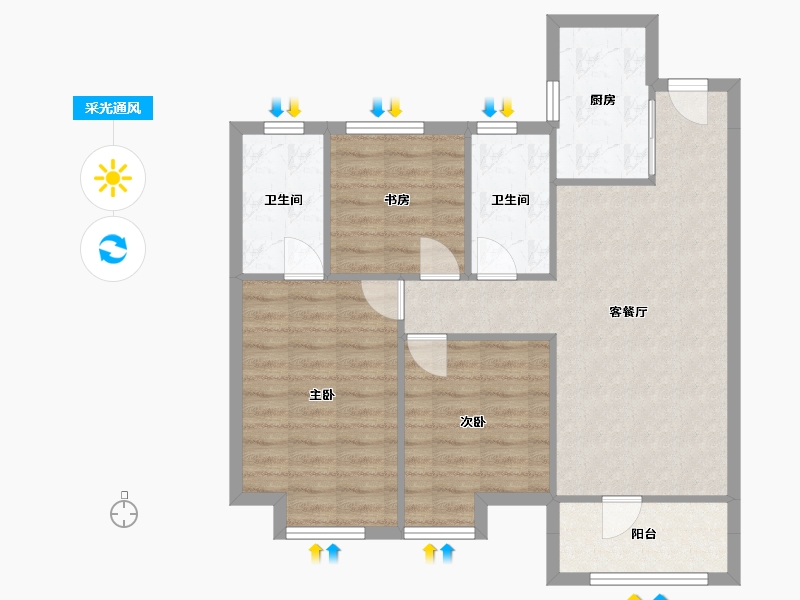 湖北省-武汉市-金地悦江时代骊湾-79.56-户型库-采光通风