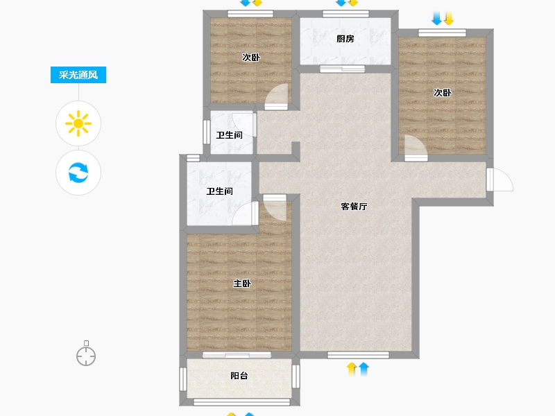 陕西省-宝鸡市-紫汀苑-102.40-户型库-采光通风