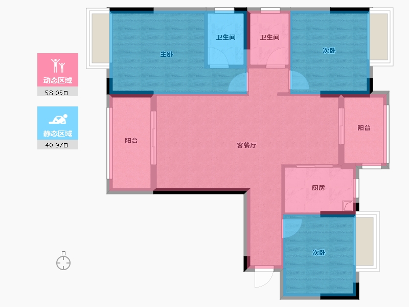 湖北省-天门市-汉旺世纪城-B区-92.00-户型库-动静分区