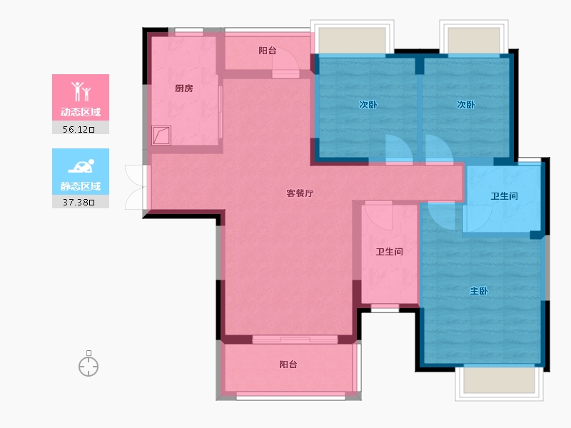 湖北省-宜昌市-领地天屿-93.60-户型库-动静分区