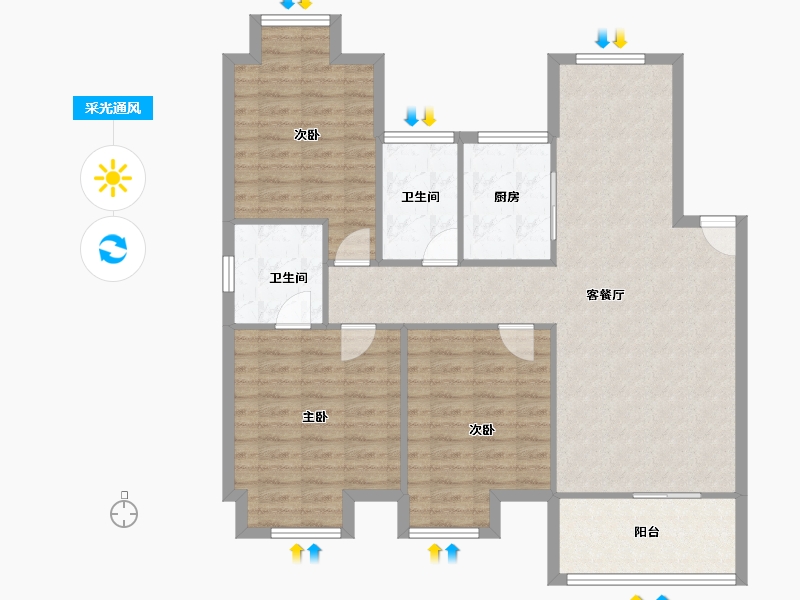 浙江省-嘉兴市-秋江花苑-103.04-户型库-采光通风