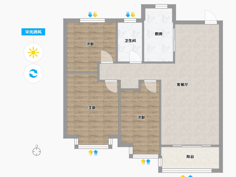 江苏省-淮安市-恒大名都-92.57-户型库-采光通风