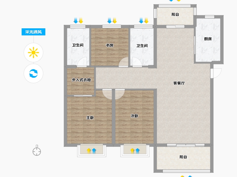 湖北省-武汉市-中建壹品澜湾-120.00-户型库-采光通风