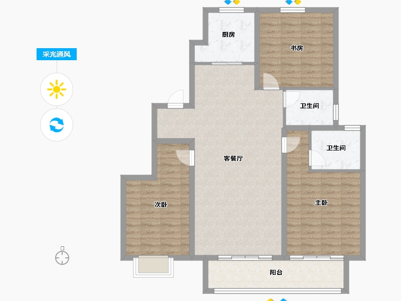 陕西省-西安市-周至龙记观园-110.40-户型库-采光通风