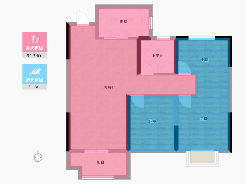 湖北省-襄阳市-国投·岸芷汀兰-74.40-户型库-动静分区