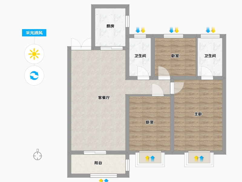 山西省-长治市-滨河中心城-91.00-户型库-采光通风