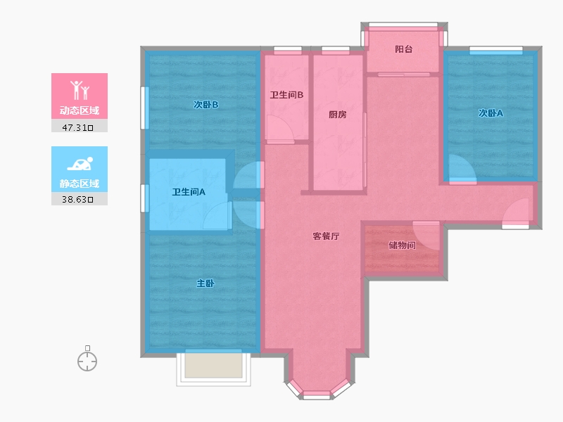 北京-北京市-垡头翠成馨园-75.52-户型库-动静分区