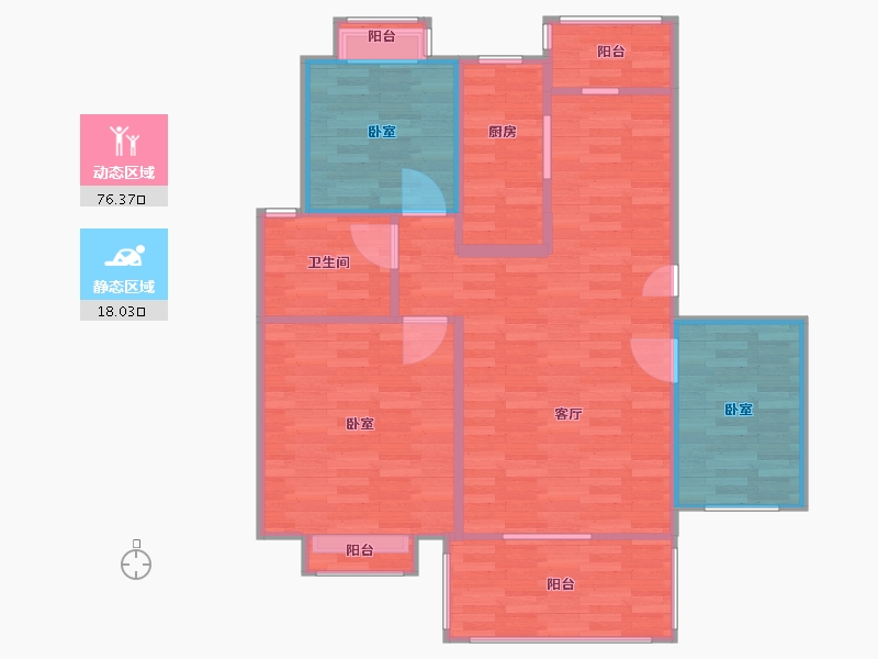 安徽省-合肥市-实嘉原创生活-87.16-户型库-动静分区