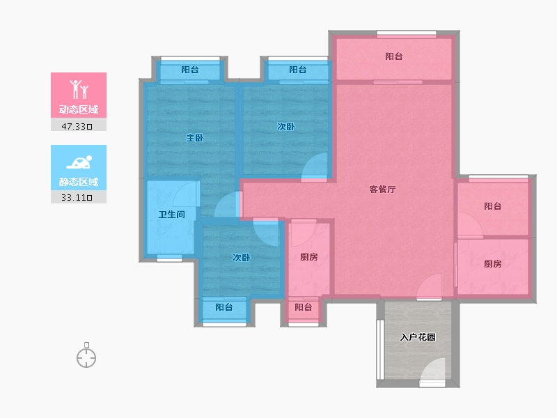 广东省-佛山市-云山峰境花园-76.05-户型库-动静分区