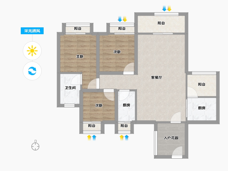 广东省-佛山市-云山峰境花园-76.05-户型库-采光通风