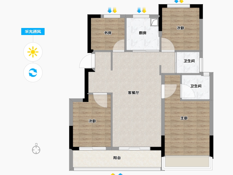 浙江省-嘉兴市-璞悦湖畔-94.41-户型库-采光通风