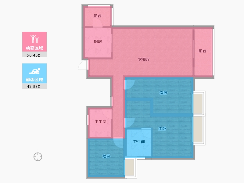 四川省-成都市-温哥华南苑-90.64-户型库-动静分区