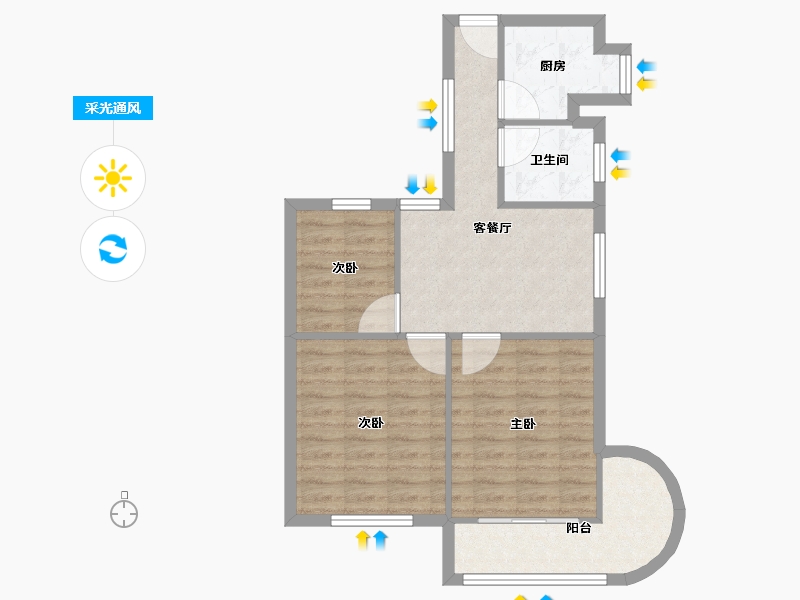 内蒙古自治区-包头市-科技苑社区-64.22-户型库-采光通风