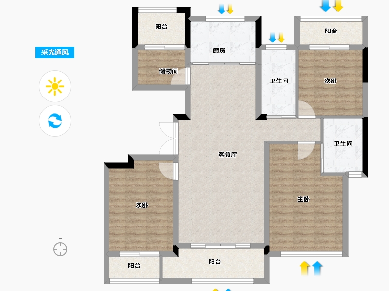 安徽省-池州市-太平鸟西湖家园-105.26-户型库-采光通风