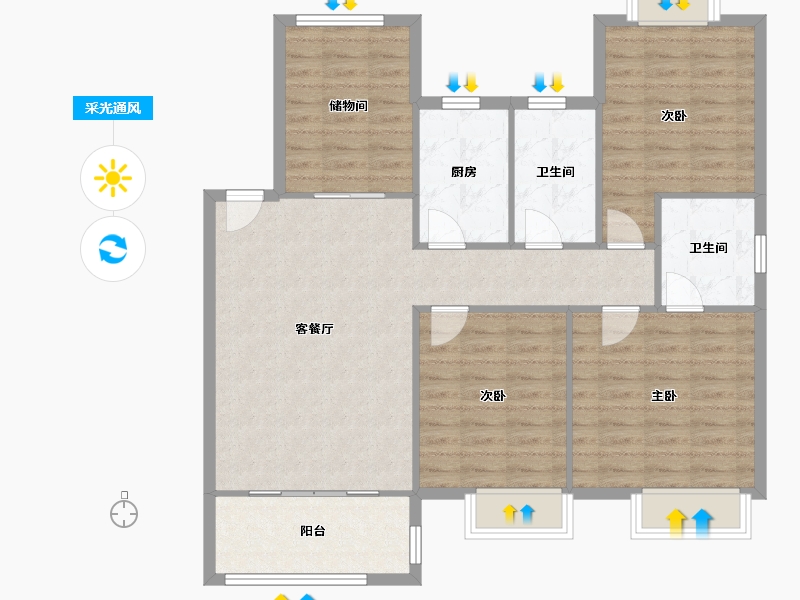 浙江省-嘉兴市-秋江花苑-102.40-户型库-采光通风