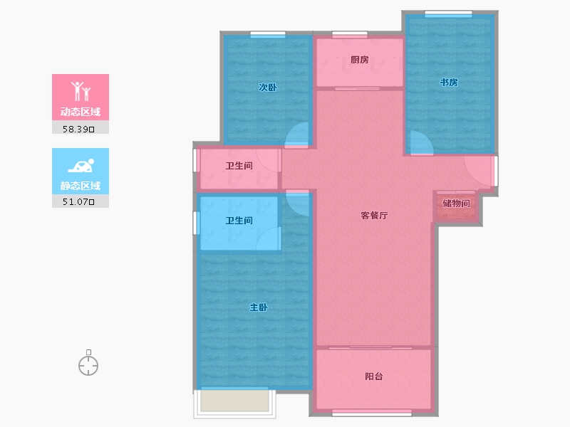 陕西省-西安市-庆华长安家园-98.90-户型库-动静分区