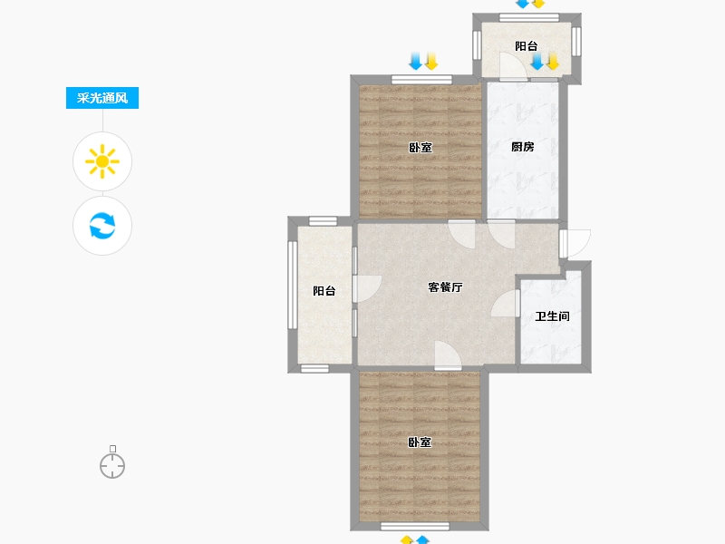 黑龙江省-哈尔滨市-城东新居-D区-68.30-户型库-采光通风