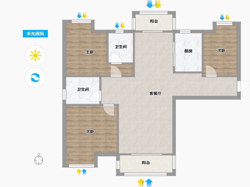 湖北省-武汉市-水墨江郡-97.60-户型库-采光通风