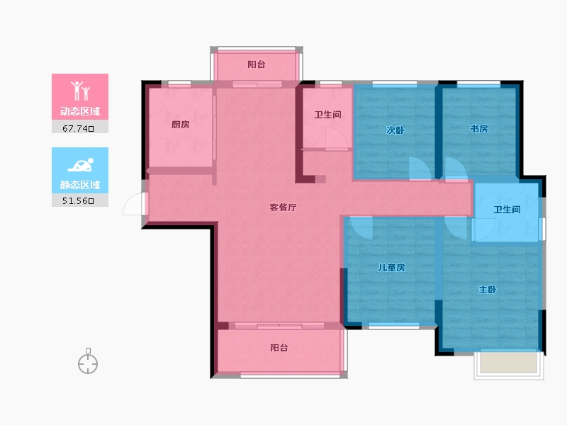 湖南省-长沙市- 中建嘉和城凤凰台-113.65-户型库-动静分区